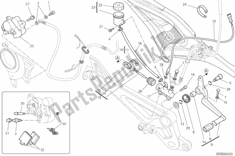 All parts for the Rear Brake System of the Ducati Monster 796 ABS Anniversary 2013